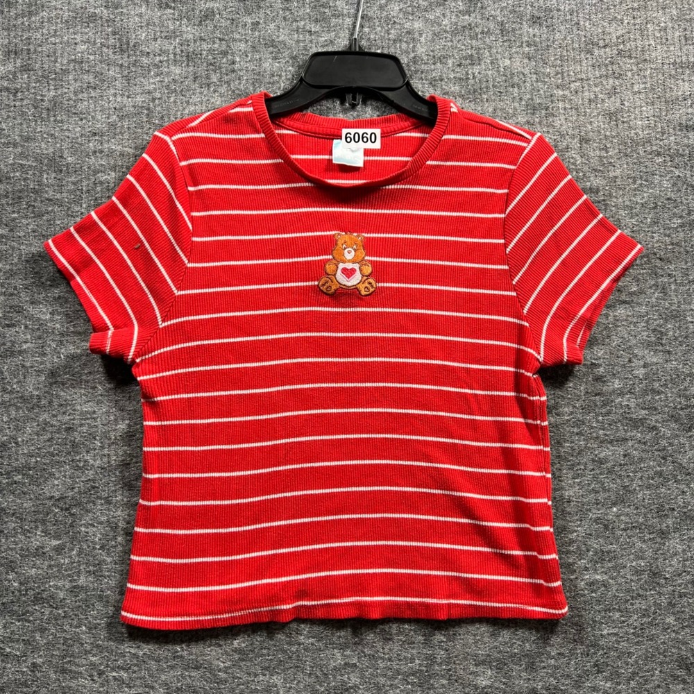 Care Bears Red White Striped Ribbed Baby Tee Embroidered Patch Size Large